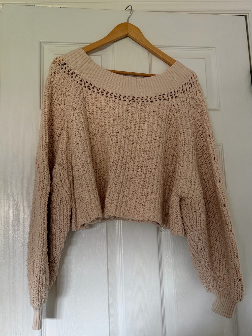 Free People Off-the-Shoulder Chunky Knit Sweater in Blush - Picture 2 of 7
